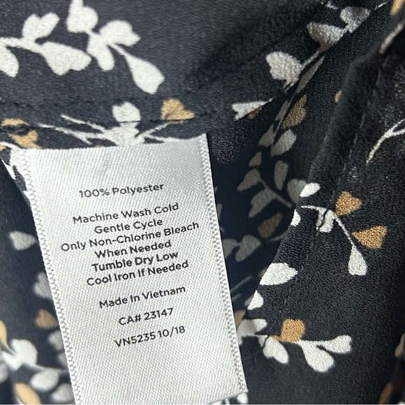 Talbots Floral Black and White Blouse Shirt Polyester Black tan Size Large - Picture 7 of 11